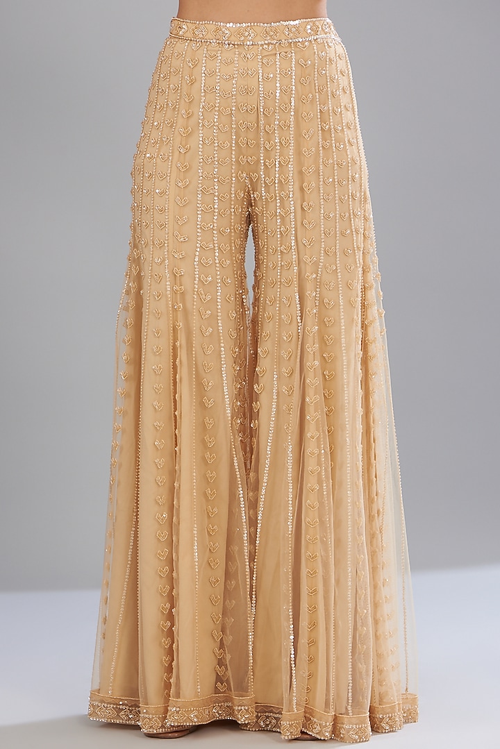 Beige Net Hand Embroidered Kurta Set by Disha Patil at Pernia's Pop Up Shop