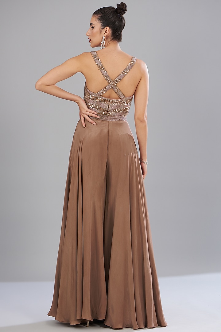 Mauve Crepe Pant Wedding Saree Set by Disha Patil at Pernia's Pop Up Shop