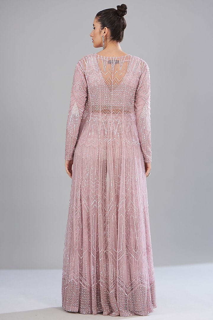 Lilac Net Embellished Jacket Set by Disha Patil at Pernia's Pop Up Shop