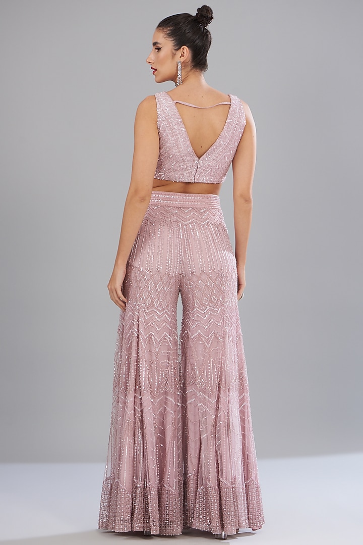 Lilac Net Embellished Jacket Set by Disha Patil at Pernia's Pop Up Shop