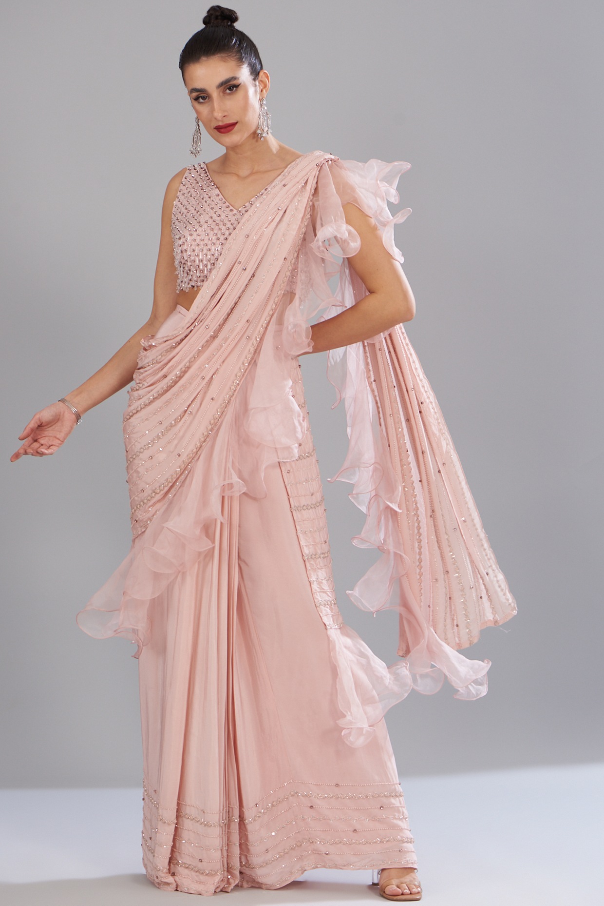 Mesmaa - This hot-selling onion pink ruffle saree is... | Facebook