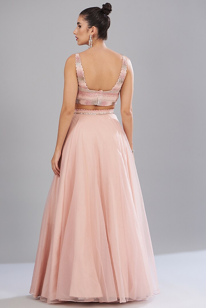 Blush Pink Organza Wedding Lehenga Set by Disha Patil at Pernia's Pop Up Shop