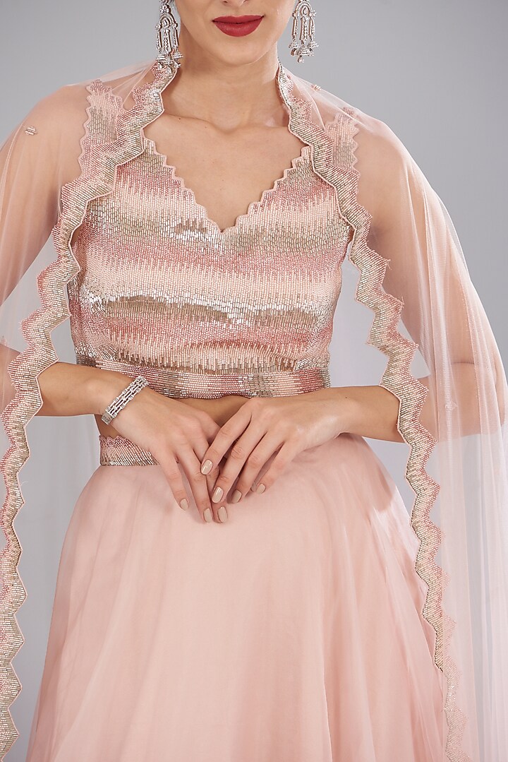 Blush Pink Organza Wedding Lehenga Set by Disha Patil at Pernia's Pop Up Shop