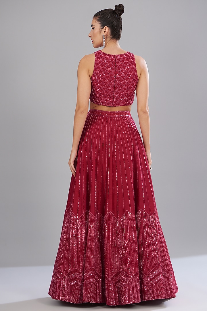 Red Raw Silk Embellished Bridal Lehenga Set by Disha Patil at Pernia's Pop Up Shop