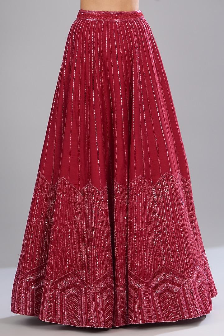 Red Raw Silk Embellished Bridal Lehenga Set by Disha Patil at Pernia's Pop Up Shop