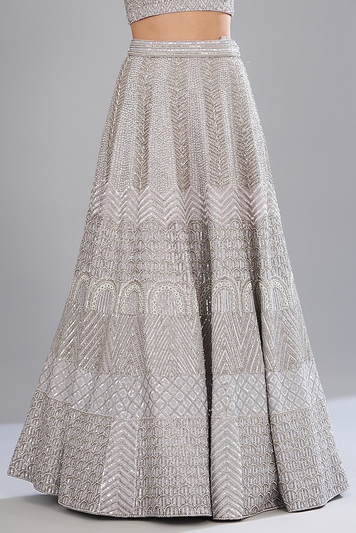 Grey Raw Silk Embellished Bridal Lehenga Set by Disha Patil at Pernia's Pop Up Shop