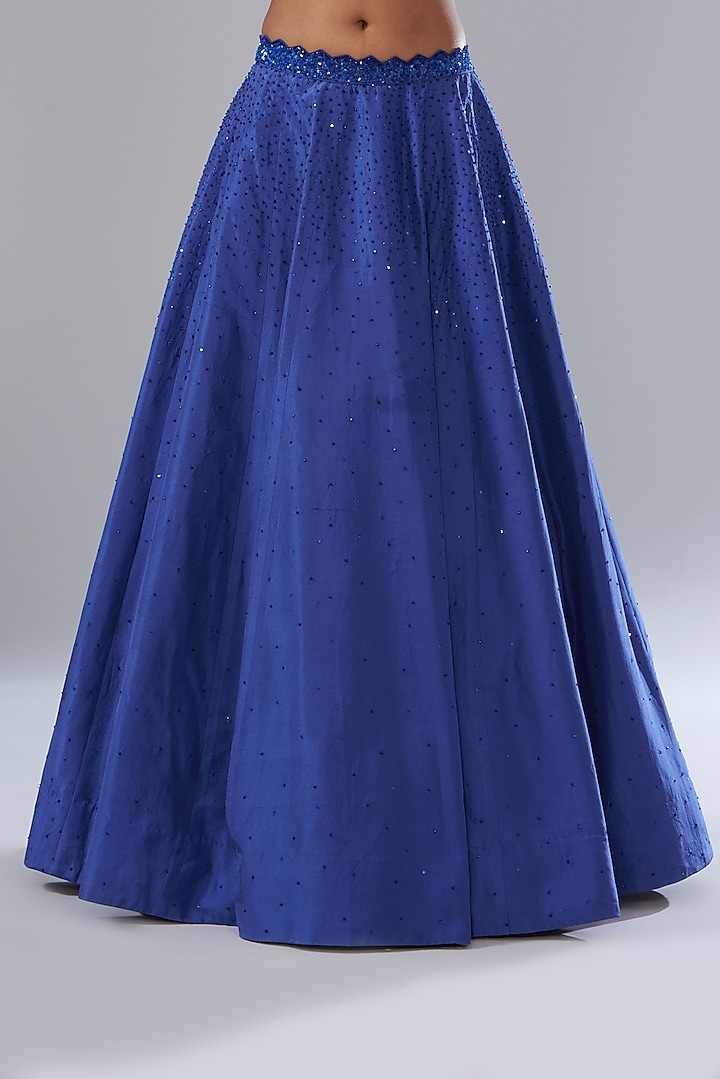 Blue Dupion Hand Embellished Wedding Lehenga Set by Disha Patil at Pernia's Pop Up Shop