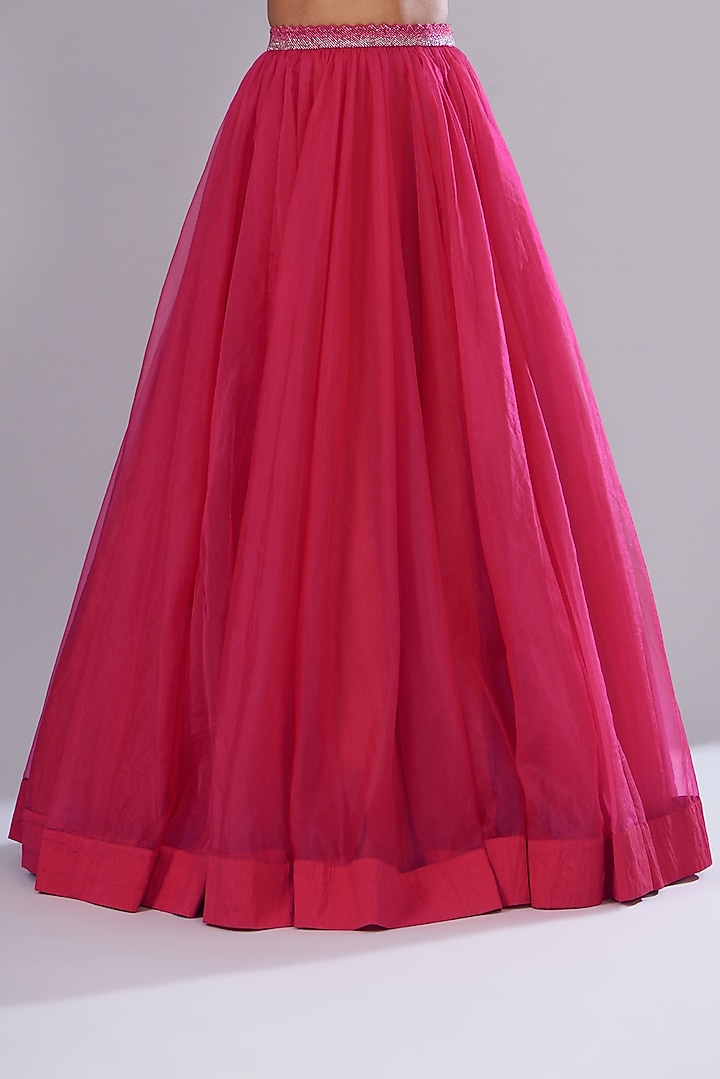 Cherry Red Organza Embroidered Wedding Lehenga Set by Disha Patil at Pernia's Pop Up Shop