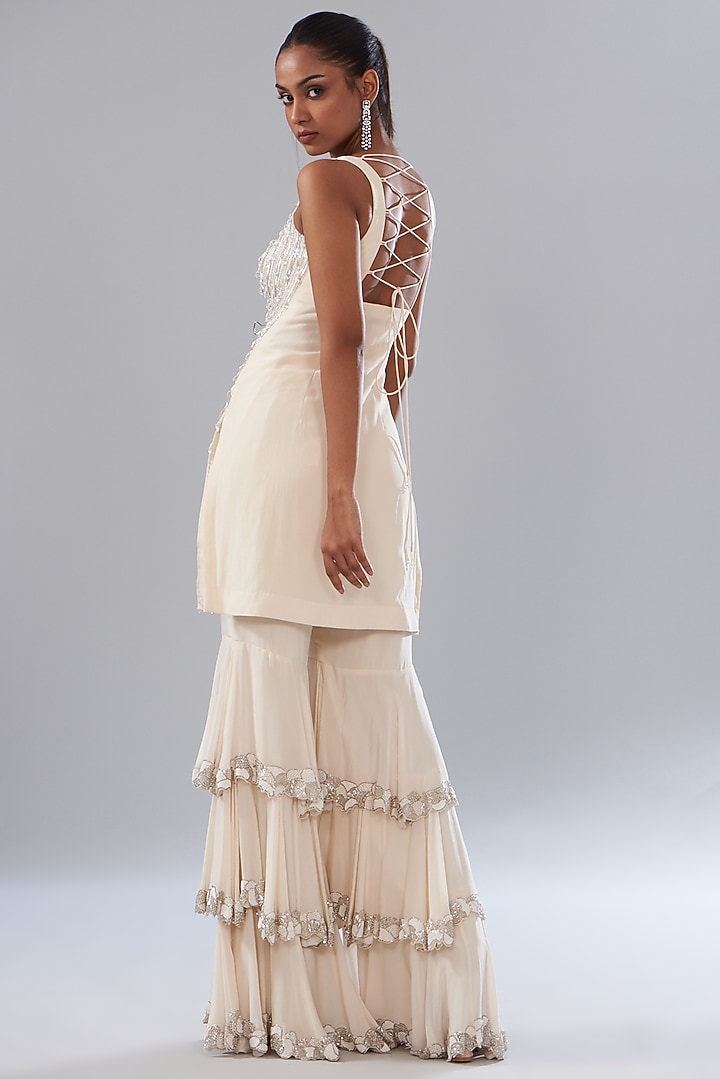 Ivory Crepe Hand Embellished Wedding Sharara Set by Disha Patil at Pernia's Pop Up Shop