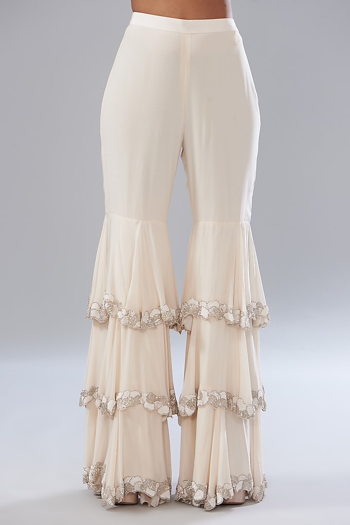 Ivory Crepe Hand Embellished Wedding Sharara Set by Disha Patil at Pernia's Pop Up Shop