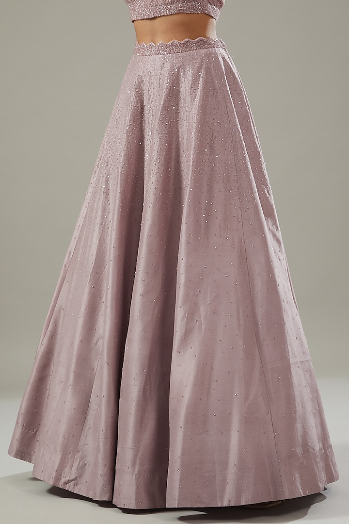 Mauve Dupion Silk Embellished Wedding Lehenga Set by Disha Patil at Pernia's Pop Up Shop