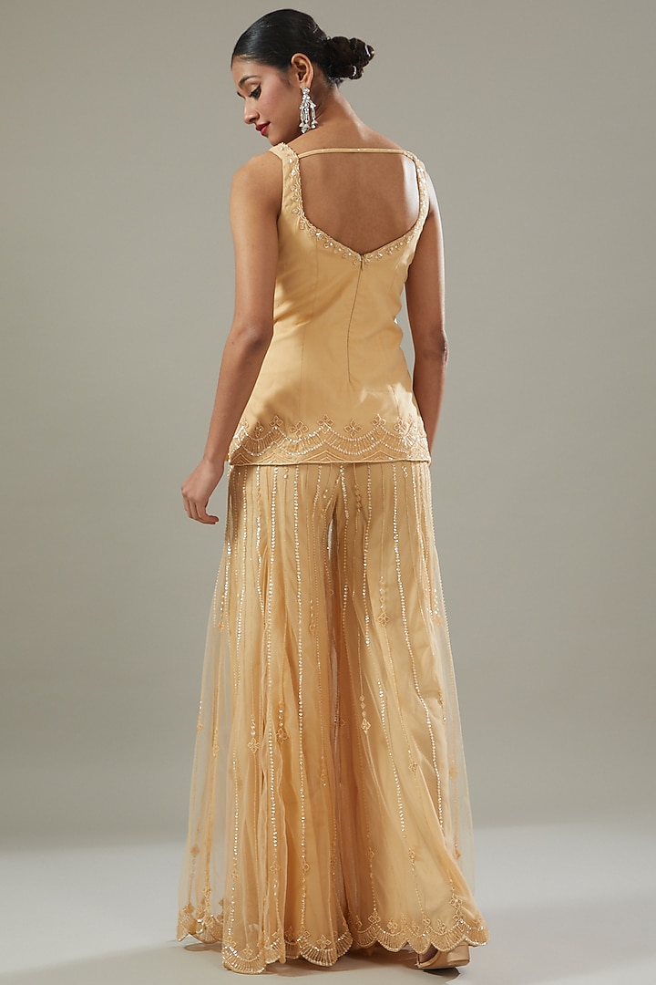 Beige Net Bridal Sharara Set by Disha Patil at Pernia's Pop Up Shop