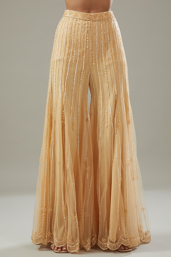 Beige Net Bridal Sharara Set by Disha Patil at Pernia's Pop Up Shop