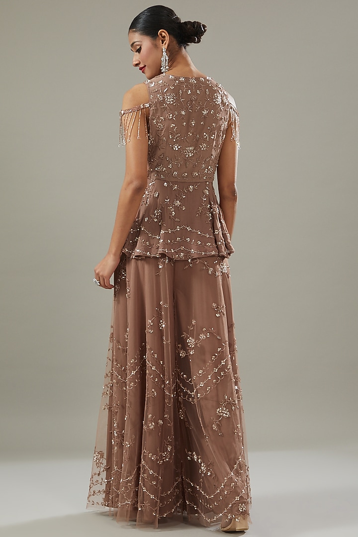 Mauve Net Embellished Bridal Sharara Set by Disha Patil at Pernia's Pop Up Shop