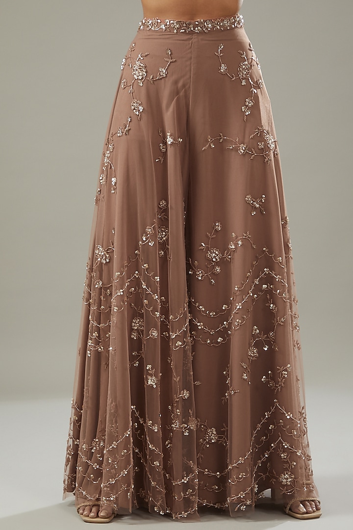 Mauve Net Embellished Bridal Sharara Set by Disha Patil at Pernia's Pop Up Shop