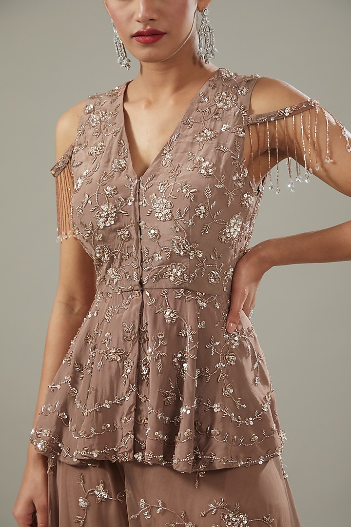 Mauve Net Embellished Bridal Sharara Set by Disha Patil at Pernia's Pop Up Shop