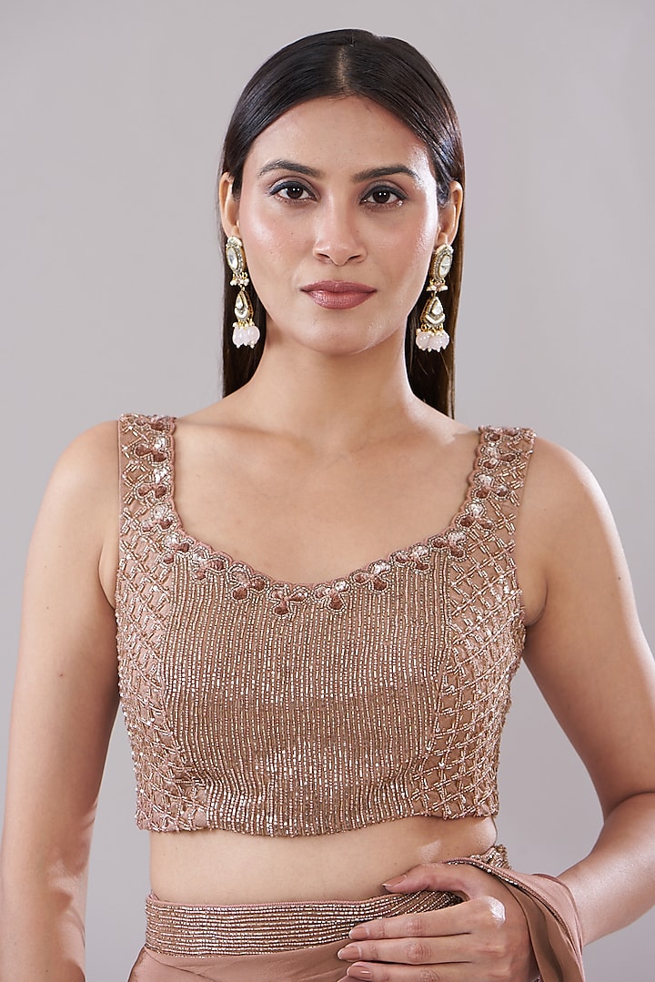 Mauve Crepe Hand Embroidered Draped Skirt Wedding Saree Set by Disha Patil at Pernia's Pop Up Shop