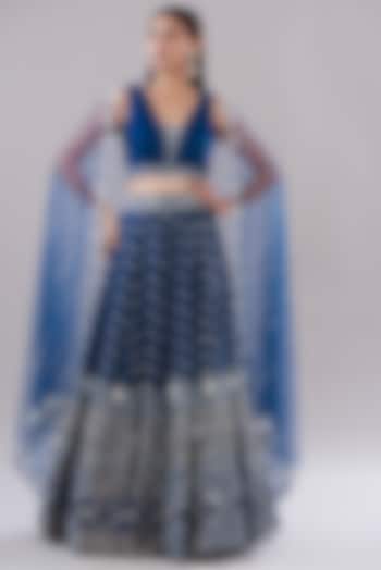 Blue Raw Silk Hand Embroidered Bridal Lehenga Set by Disha Patil at Pernia's Pop Up Shop