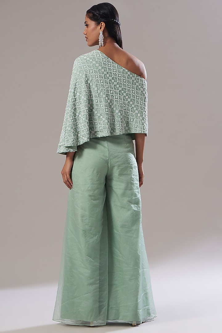 Mint Green Dupion Silk Cape Set by Disha Patil at Pernia's Pop Up Shop