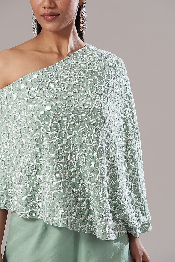 Mint Green Dupion Silk Cape Set by Disha Patil at Pernia's Pop Up Shop