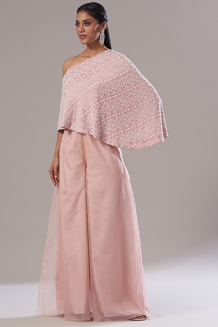 Powder Pink Dupion Silk Cape Set by Disha Patil at Pernia's Pop Up Shop