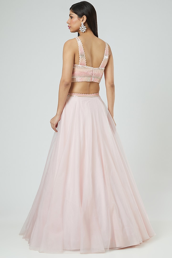 Powder Pink Organza Embroidered Wedding Lehenga Set by Disha Patil at Pernia's Pop Up Shop