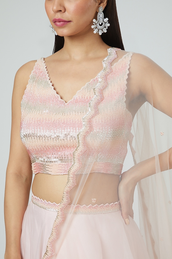 Powder Pink Organza Embroidered Wedding Lehenga Set by Disha Patil at Pernia's Pop Up Shop