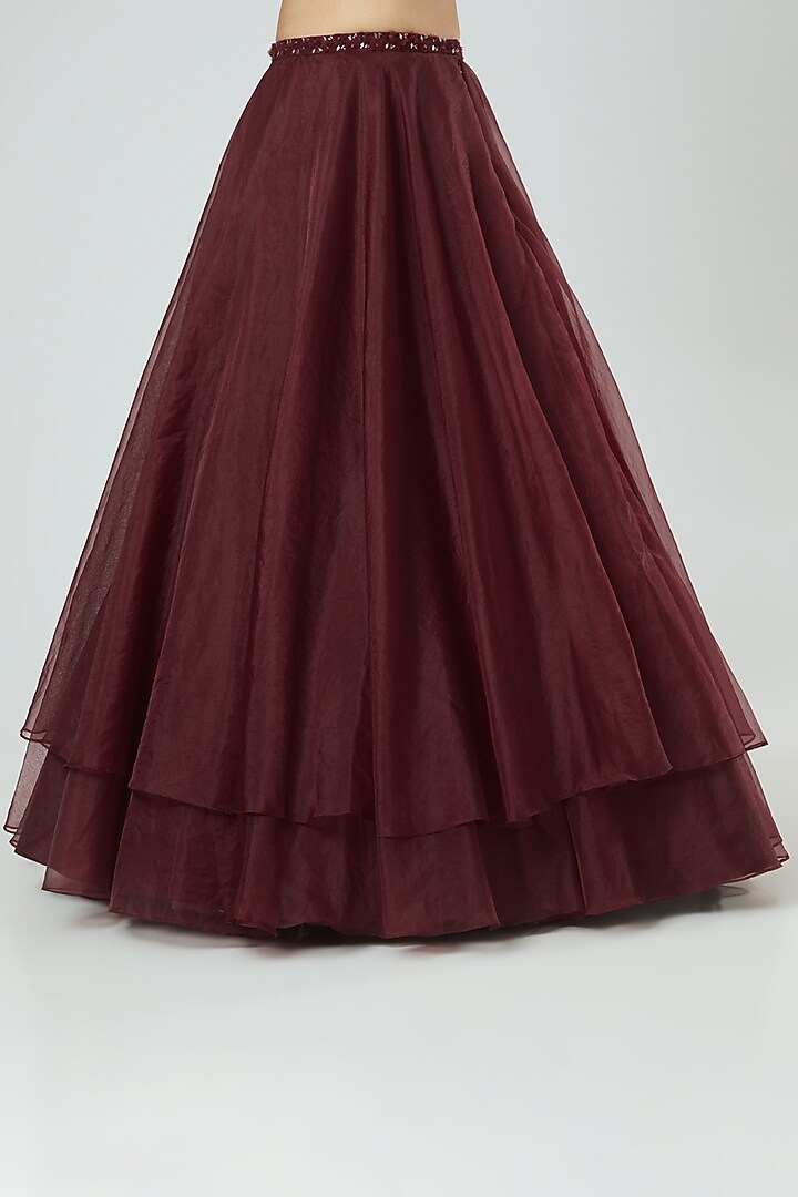 Maroon Embroidered Jacket Wedding Lehenga Set by Disha Patil at Pernia's Pop Up Shop