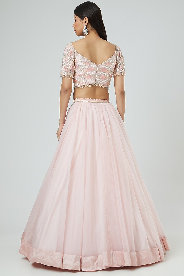 Powder Pink Organza Embroidered Wedding Lehenga Set by Disha Patil at Pernia's Pop Up Shop