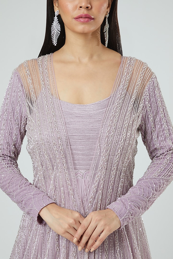Lilac Embroidered Jacket Set by Disha Patil at Pernia's Pop Up Shop