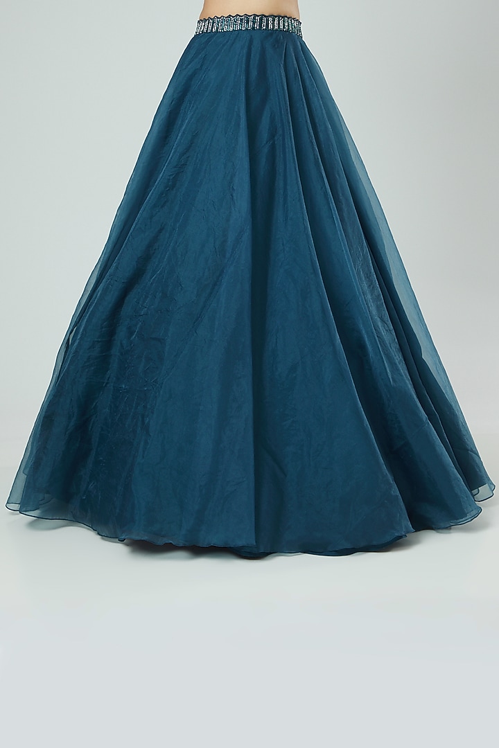 Teal Organza Embroidered Wedding Lehenga Set by Disha Patil at Pernia's Pop Up Shop