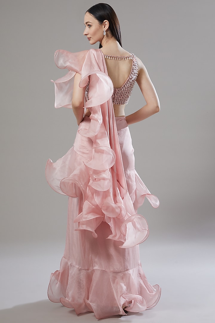 Pink Dupion Draped Wedding Saree Set by Disha Patil at Pernia's Pop Up Shop