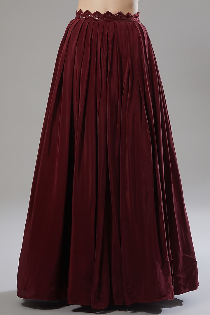 Maroon Embellished Jacket Wedding Lehenga Set by Disha Patil at Pernia's Pop Up Shop