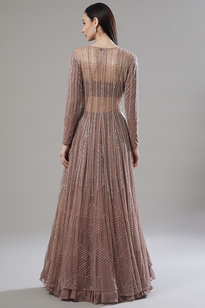 Mauve Embellished Jacket Wedding Lehenga Set by Disha Patil at Pernia's Pop Up Shop