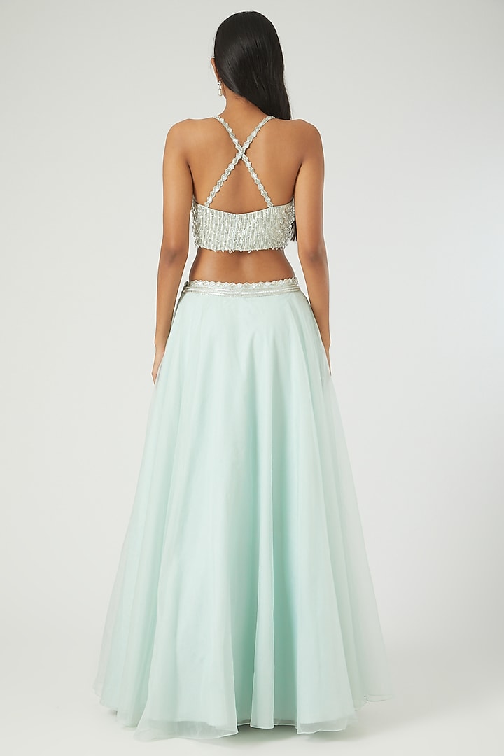Powder Blue Embroidered Wedding Lehenga Set by Disha Patil at Pernia's Pop Up Shop