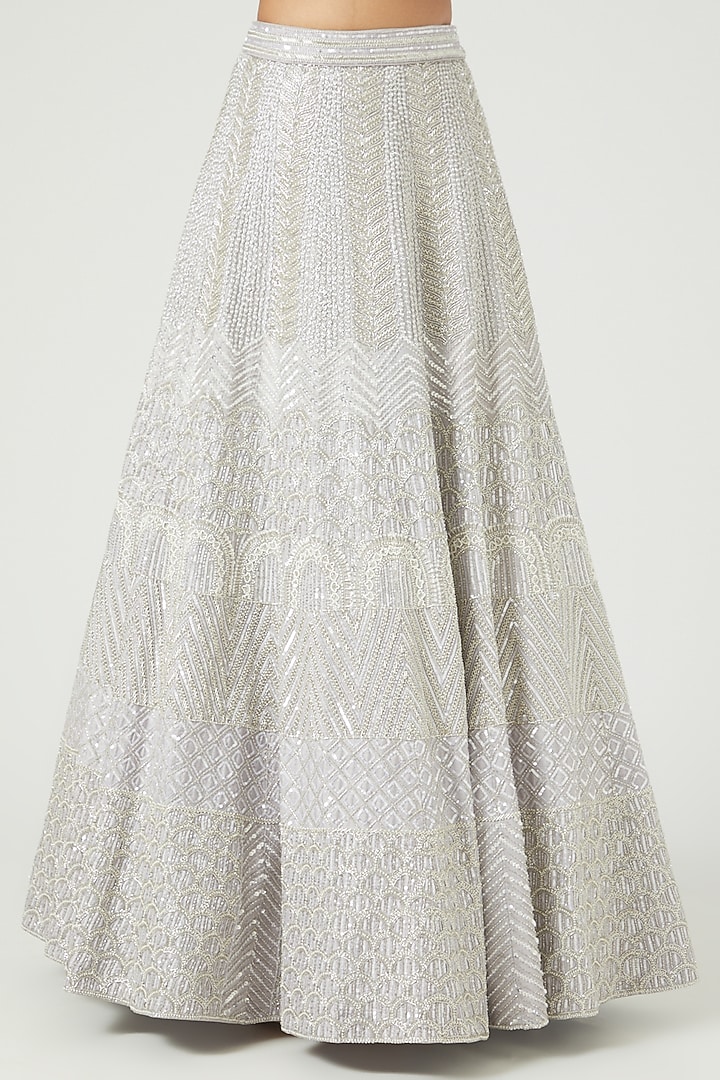 Pearl Ivory Embroidered Bridal Lehenga Set by Disha Patil at Pernia's Pop Up Shop