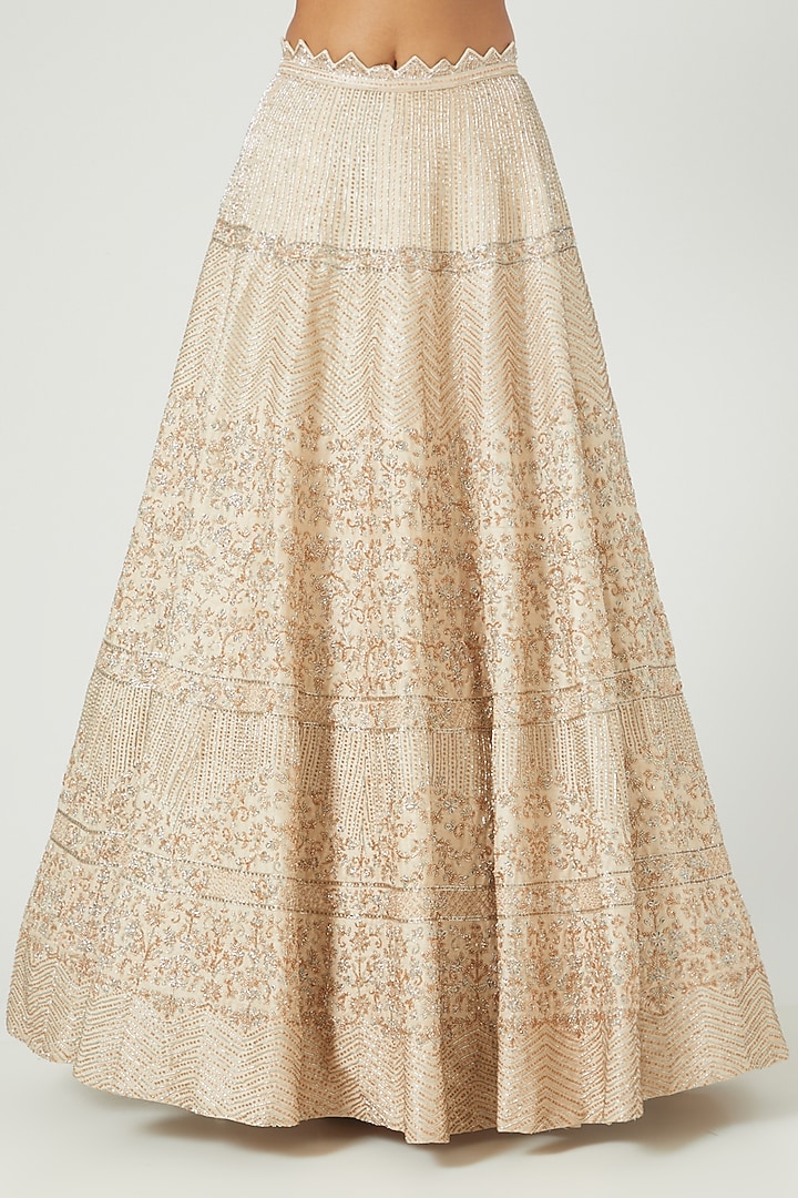 Peach Embroidered Bridal Lehenga Set by Disha Patil at Pernia's Pop Up Shop