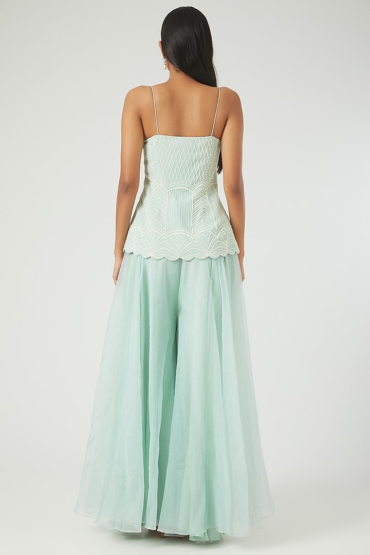 Powder Blue Organza Wedding Sharara Set by Disha Patil at Pernia's Pop Up Shop