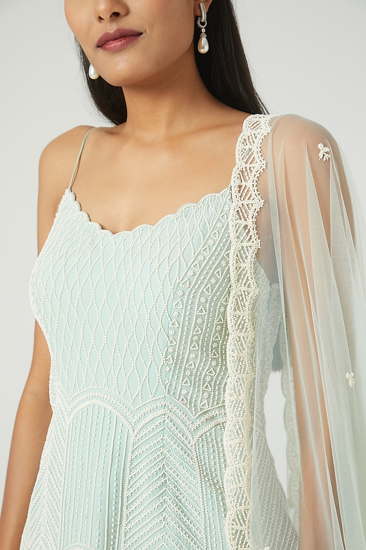 Powder Blue Organza Wedding Sharara Set by Disha Patil at Pernia's Pop Up Shop