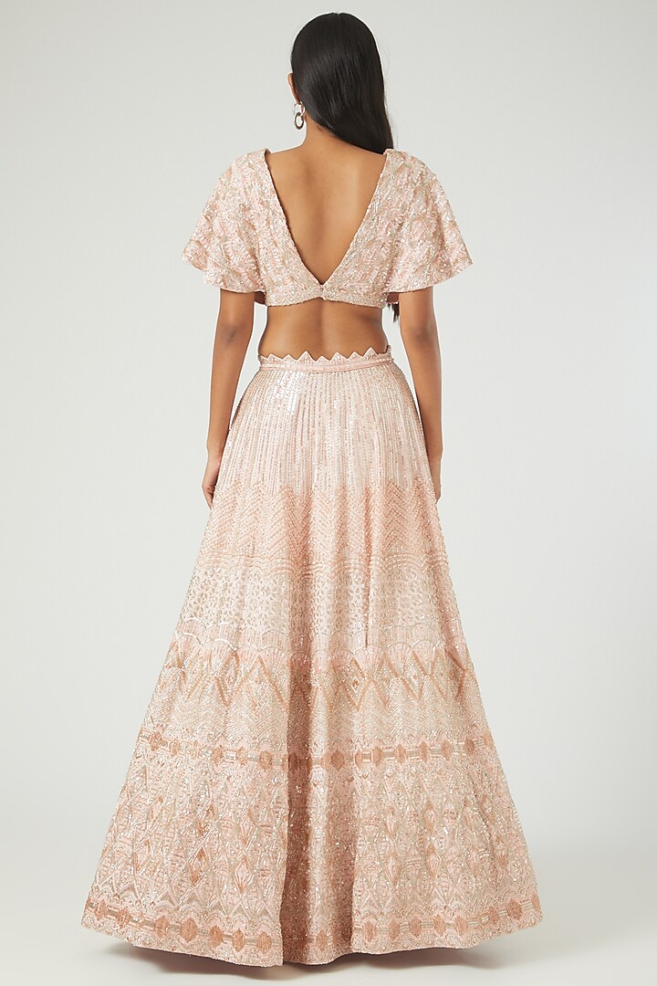 Blush Pink Embroidered Bridal Lehenga Set by Disha Patil at Pernia's Pop Up Shop