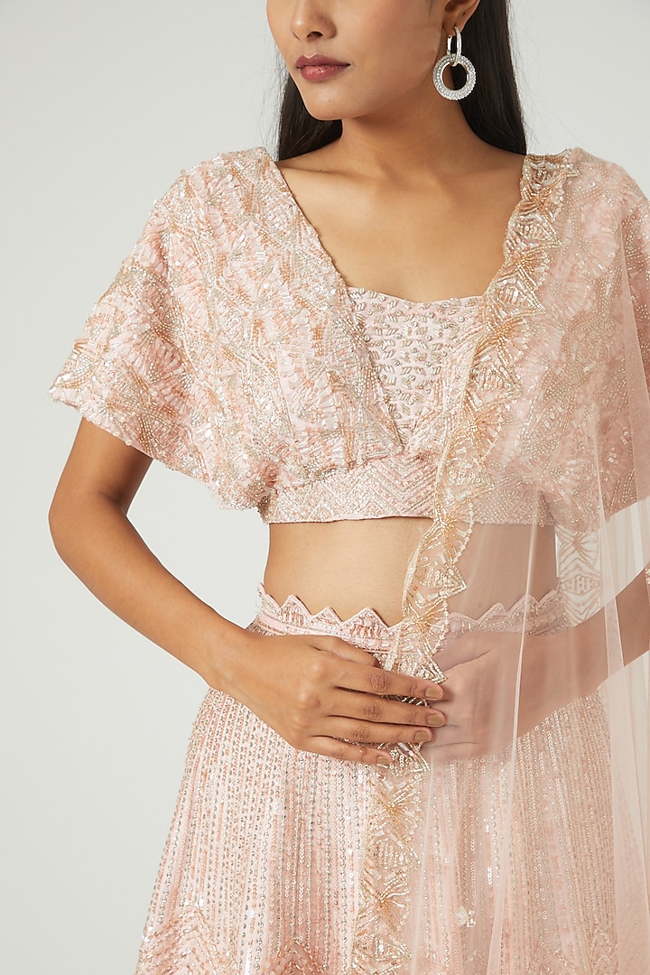 Blush Pink Embroidered Bridal Lehenga Set by Disha Patil at Pernia's Pop Up Shop