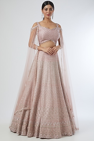Powder Pink Embroidered Lehenga Set by Disha Patil