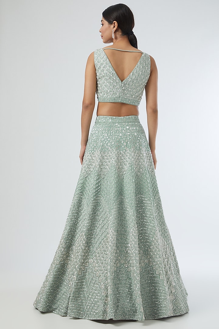 Powder Blue Embroidered Bridal Lehenga Set by Disha Patil at Pernia's Pop Up Shop