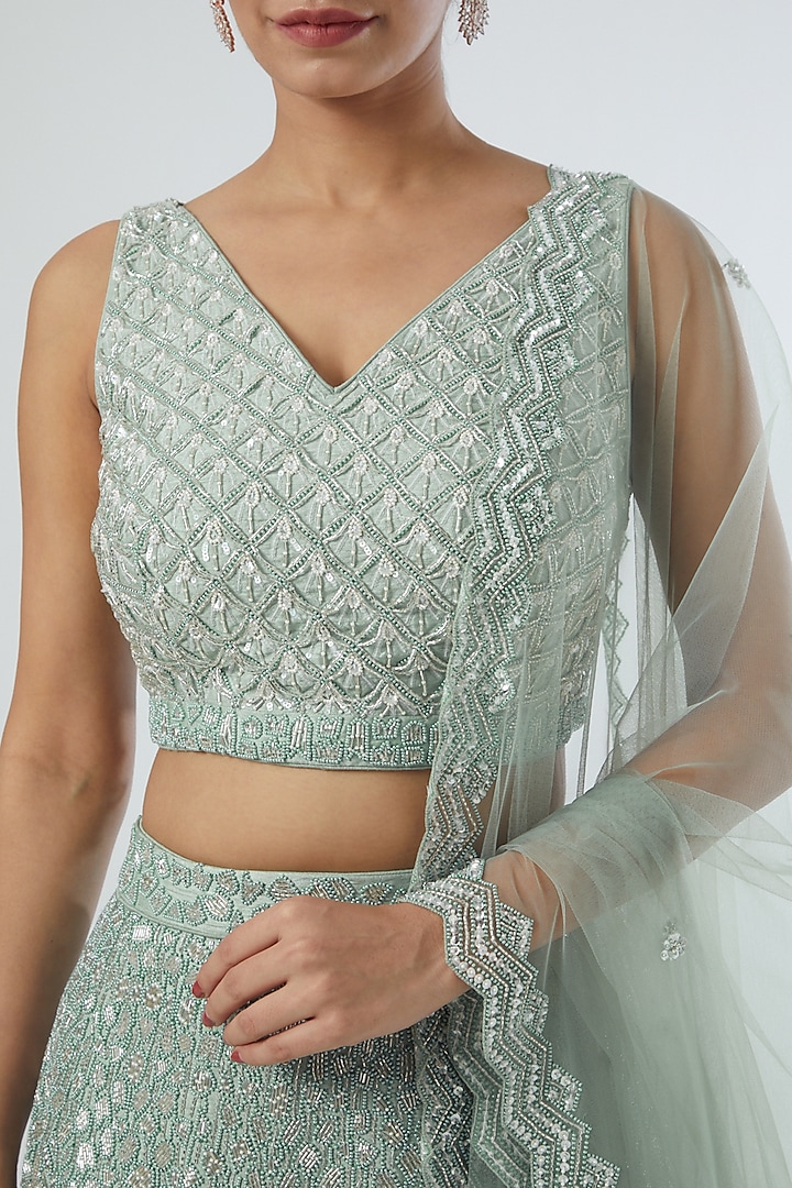 Powder Blue Embroidered Bridal Lehenga Set by Disha Patil at Pernia's Pop Up Shop