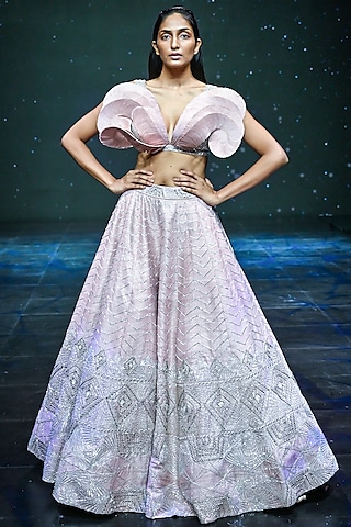 Misty Mauve Embroidered Lehenga Set by Disha Patil