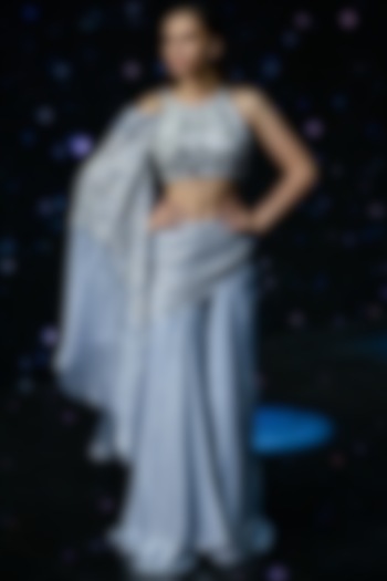 Arctic Ice Blue Embroidered Wedding Lehenga Set by Disha Patil at Pernia's Pop Up Shop