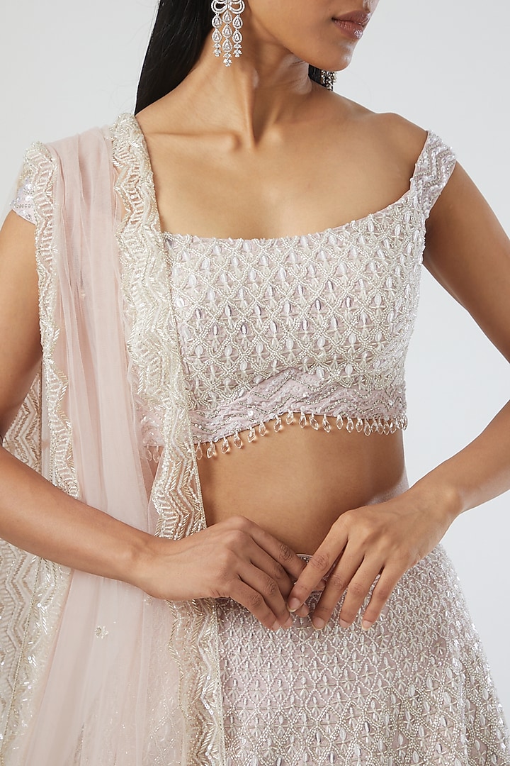 Powder Pink Embroidered Bridal Lehenga Set by Disha Patil at Pernia's Pop Up Shop