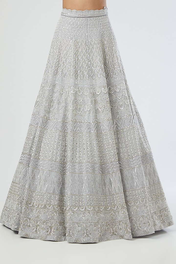 Pearl Ivory Embroidered Bridal Lehenga Set by Disha Patil at Pernia's Pop Up Shop