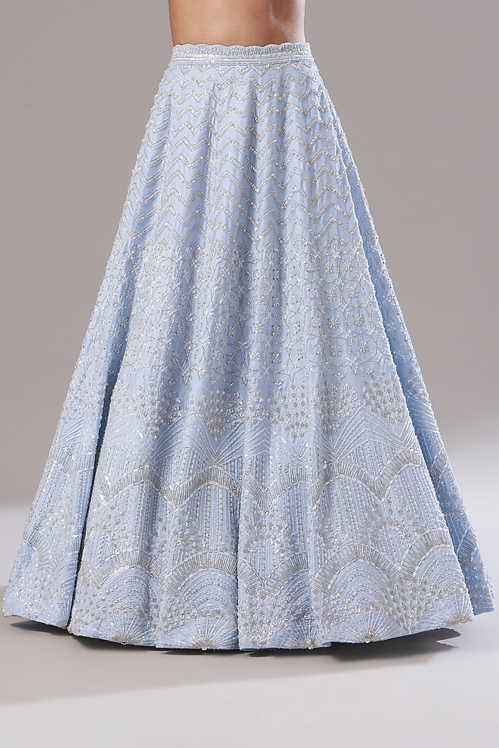 Periwinkle Blue Embroidered Bridal Lehenga Set by Disha Patil at Pernia's Pop Up Shop