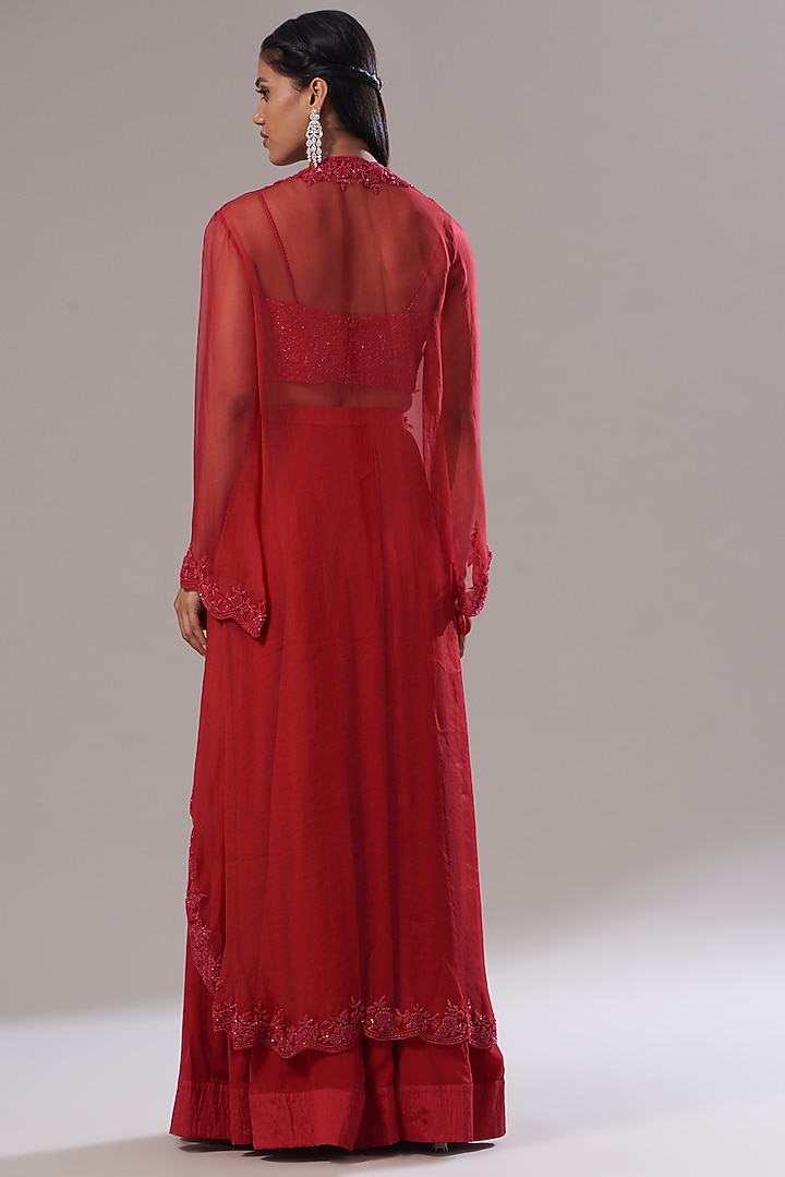 Red Organza Cape Set by Disha Patil at Pernia's Pop Up Shop